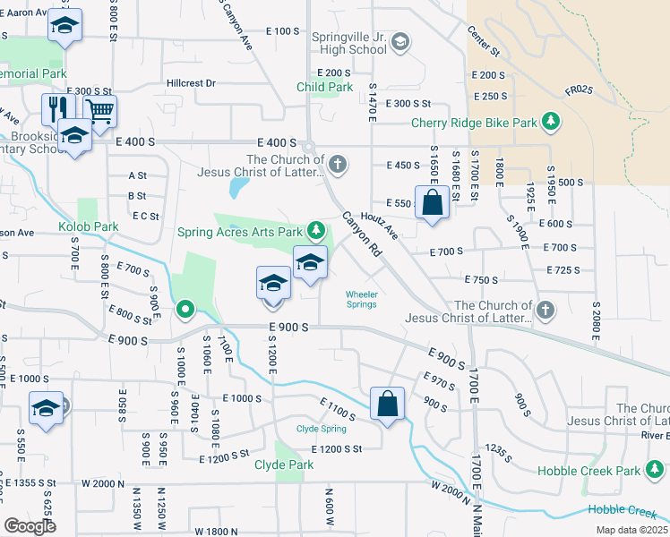 map of restaurants, bars, coffee shops, grocery stores, and more near 645 South Red Devil Drive in Springville