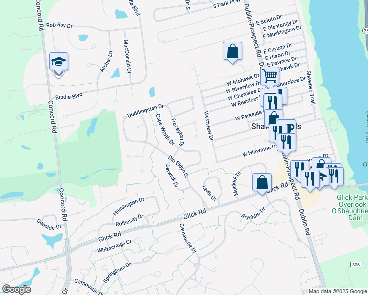 map of restaurants, bars, coffee shops, grocery stores, and more near 9350 Traceyton Drive in Dublin