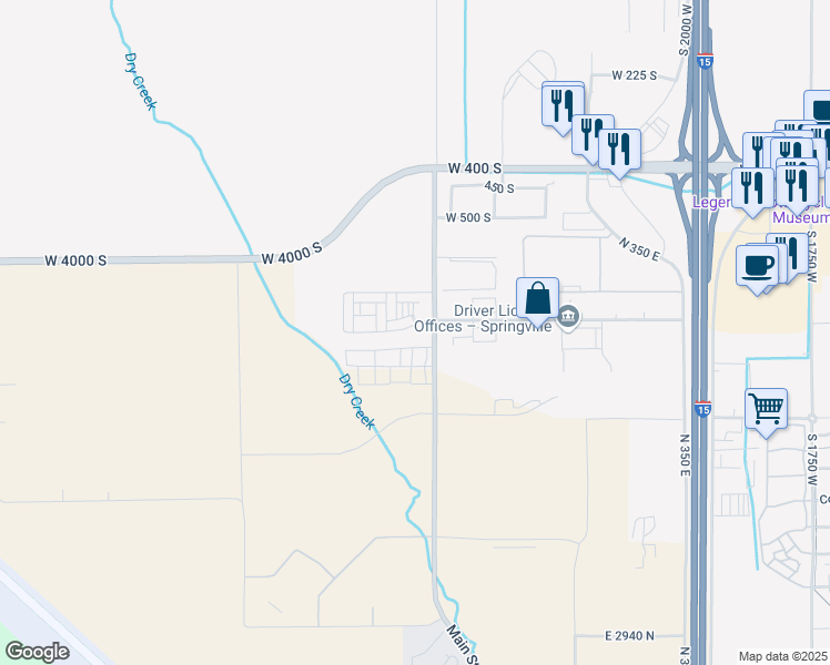 map of restaurants, bars, coffee shops, grocery stores, and more near 2637 West 700 South in Springville