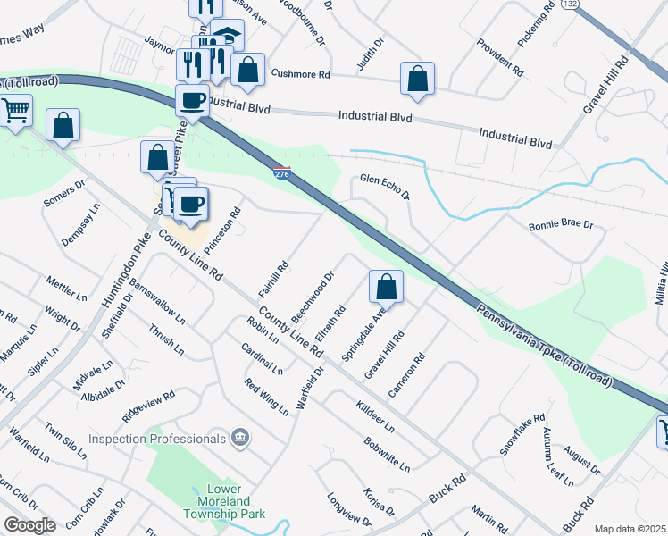 map of restaurants, bars, coffee shops, grocery stores, and more near 94 Beechwood Drive in Bucks County
