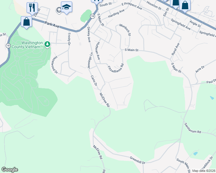 map of restaurants, bars, coffee shops, grocery stores, and more near 45 Spring Valley Drive in Washington
