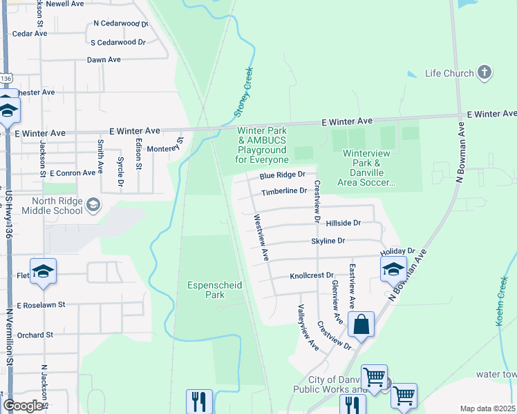 map of restaurants, bars, coffee shops, grocery stores, and more near 901 Sunset Ridge in Danville