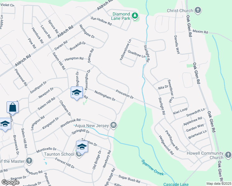 map of restaurants, bars, coffee shops, grocery stores, and more near 29 Princeton Drive in Howell Township