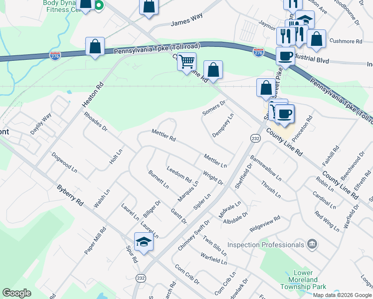 map of restaurants, bars, coffee shops, grocery stores, and more near 1224 Mettler Road in Montgomery County