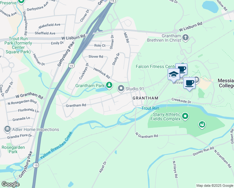 map of restaurants, bars, coffee shops, grocery stores, and more near 722 Grantham Road in Mechanicsburg