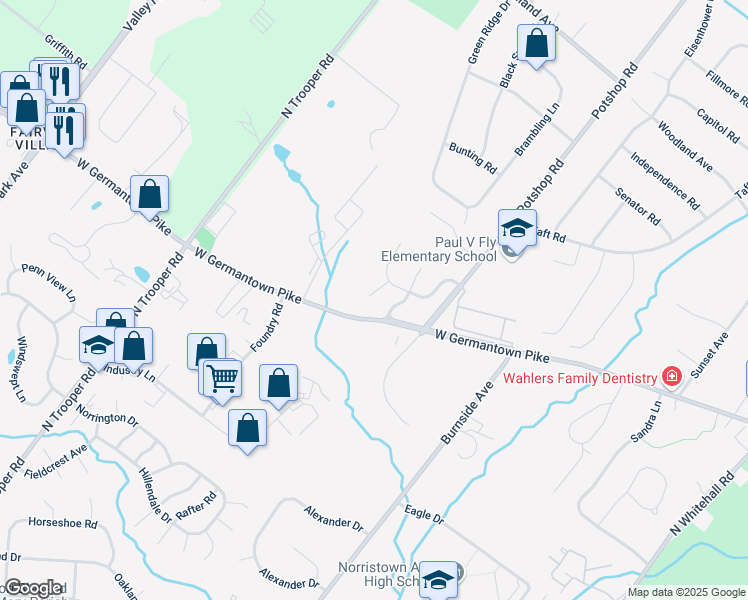 map of restaurants, bars, coffee shops, grocery stores, and more near 2609 Equestrian Way in East Norriton