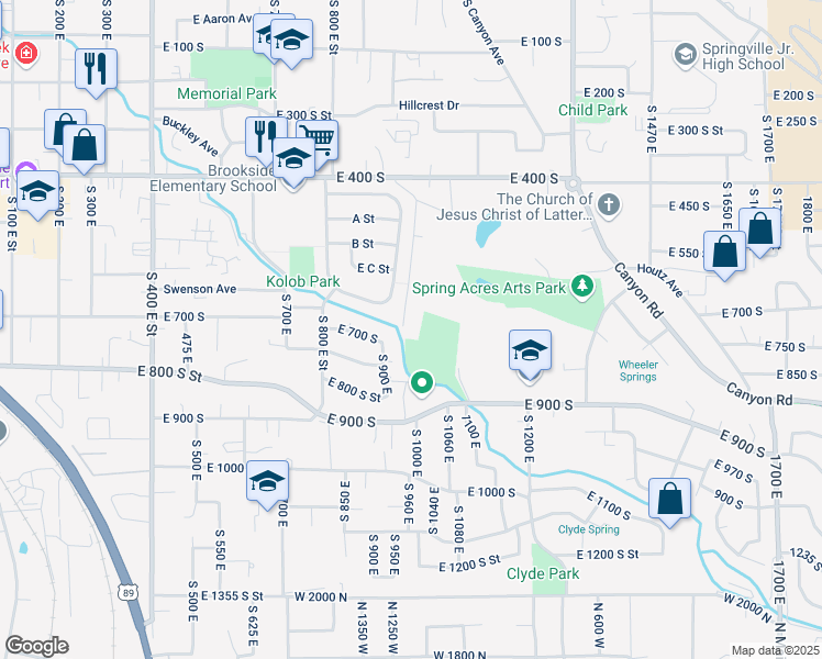 map of restaurants, bars, coffee shops, grocery stores, and more near 795 South Weight Avenue in Springville