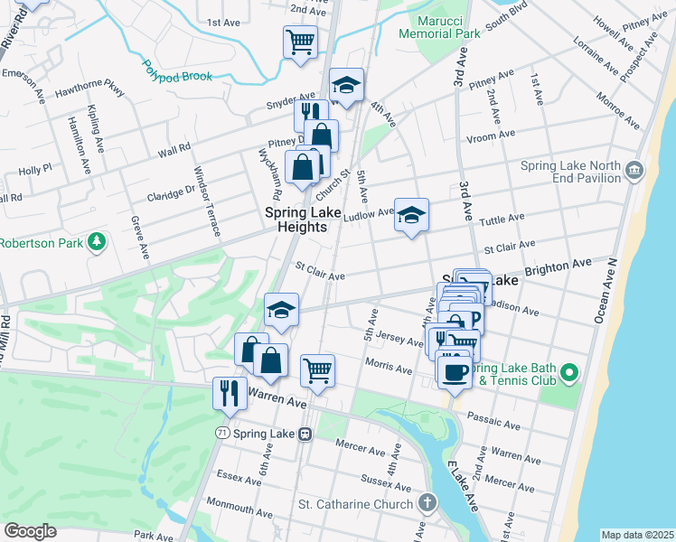 map of restaurants, bars, coffee shops, grocery stores, and more near 524 Saint Clair Avenue in Spring Lake