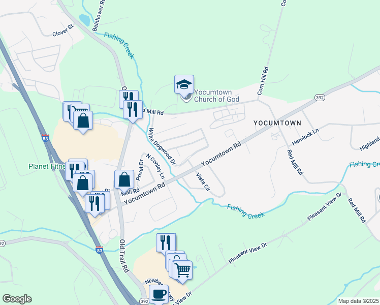 map of restaurants, bars, coffee shops, grocery stores, and more near 51 White Dogwood Drive in Goldsboro
