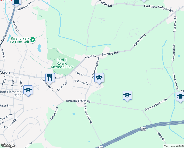 map of restaurants, bars, coffee shops, grocery stores, and more near 625 North Farmersville Road in Ephrata