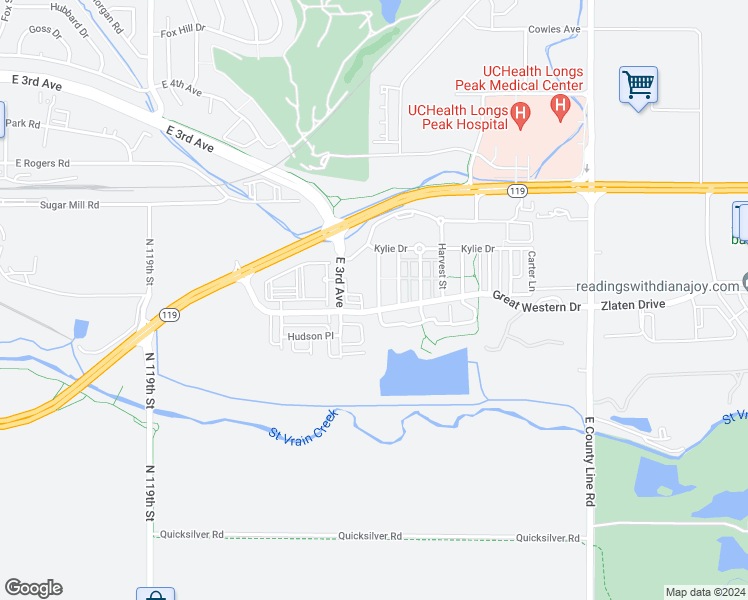 map of restaurants, bars, coffee shops, grocery stores, and more near 323 Sugarbin Court in Longmont