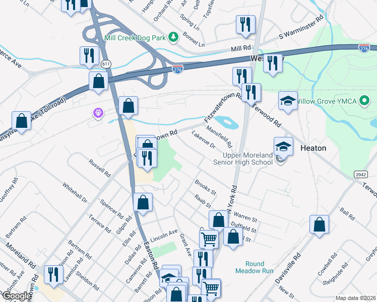 map of restaurants, bars, coffee shops, grocery stores, and more near 622 Beechwood Rd in Willow Grove