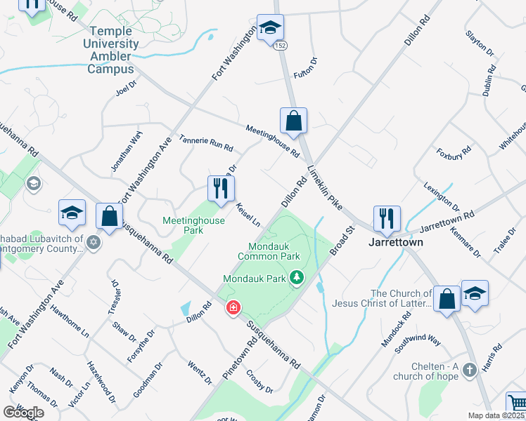 map of restaurants, bars, coffee shops, grocery stores, and more near 1460 Dillon Road in Ambler