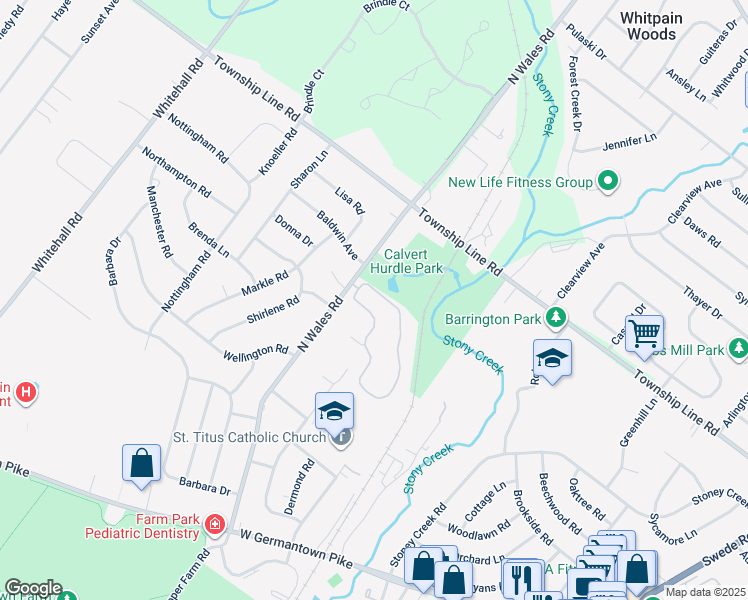 map of restaurants, bars, coffee shops, grocery stores, and more near 121 Stony Way in Eagleville