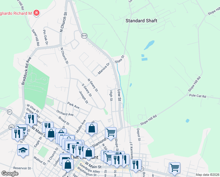 map of restaurants, bars, coffee shops, grocery stores, and more near 301 High Street in Mount Pleasant