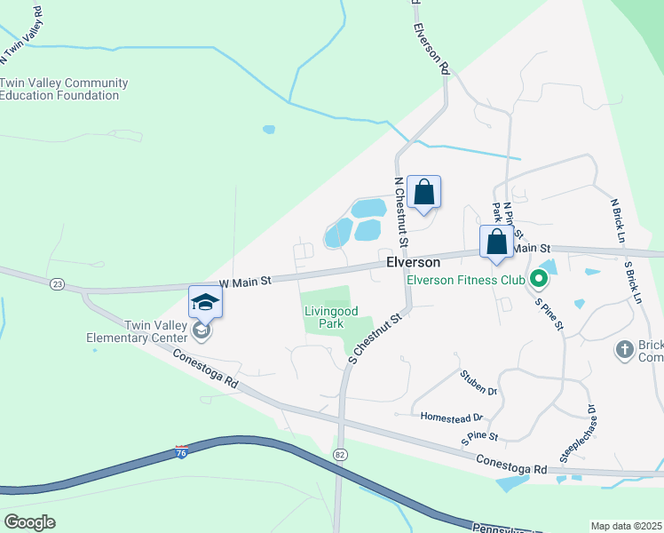 map of restaurants, bars, coffee shops, grocery stores, and more near 60 West Main Street in Elverson