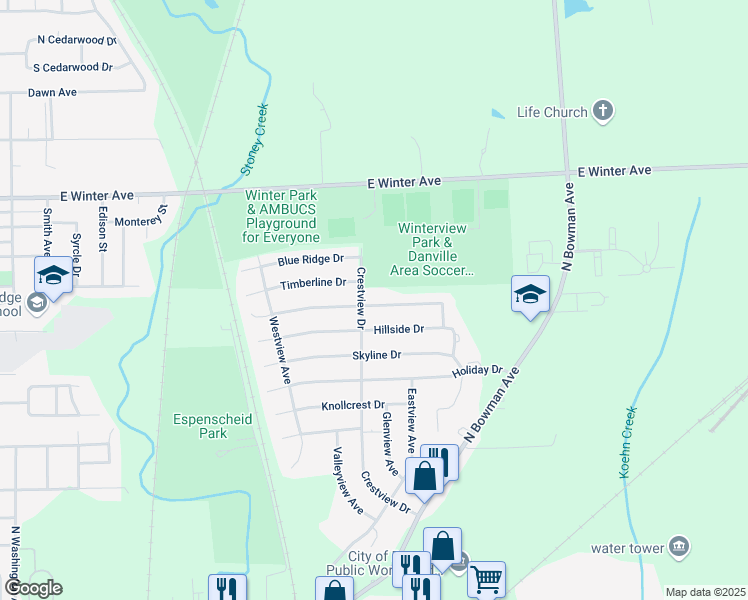 map of restaurants, bars, coffee shops, grocery stores, and more near 1023 Sunset Ridge Drive in Danville