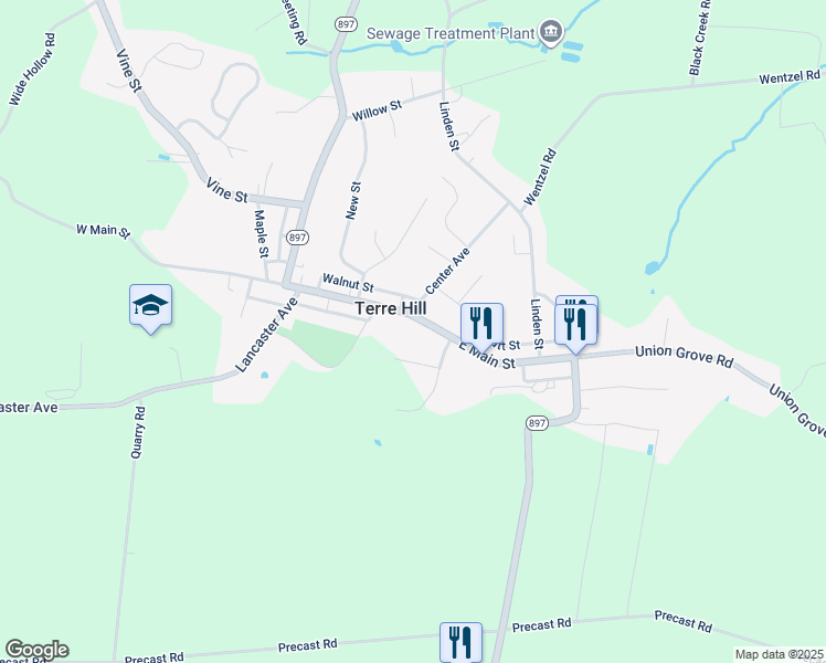map of restaurants, bars, coffee shops, grocery stores, and more near 105 East Main Street in Terre Hill