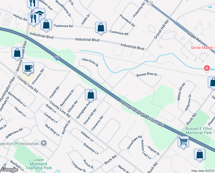 map of restaurants, bars, coffee shops, grocery stores, and more near 1480 Glen Echo Drive in Bucks County