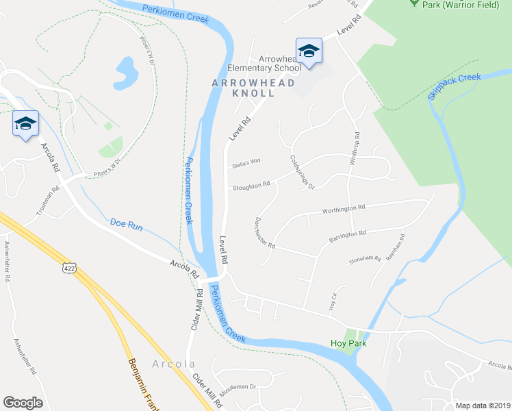 map of restaurants, bars, coffee shops, grocery stores, and more near 74 Dorchester Road in Collegeville