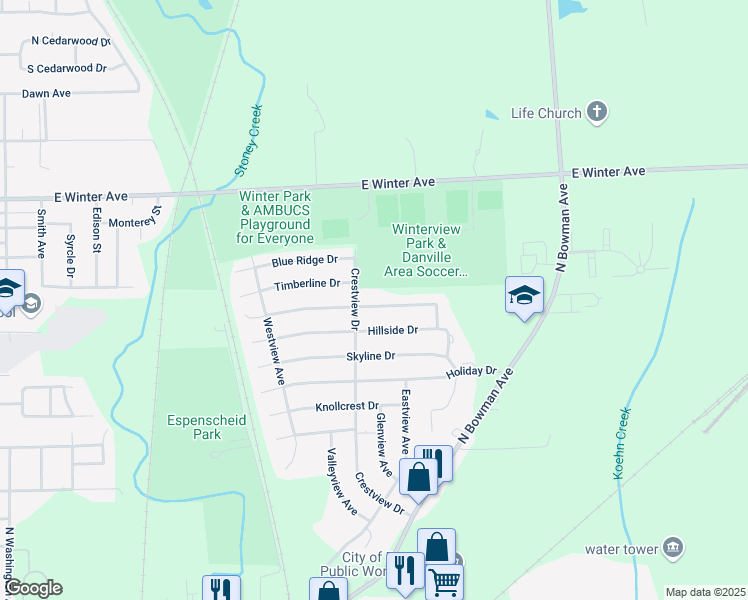 map of restaurants, bars, coffee shops, grocery stores, and more near 1023 Sunset Ridge Drive in Danville
