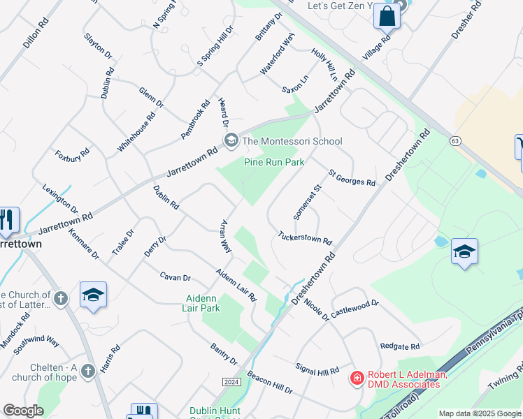 map of restaurants, bars, coffee shops, grocery stores, and more near 1657 Tuckerstown Road in Dresher