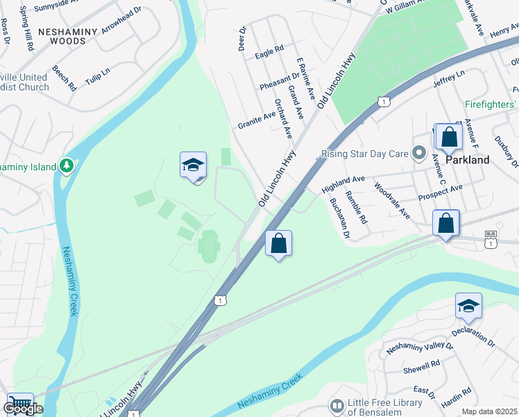 map of restaurants, bars, coffee shops, grocery stores, and more near 1992 East Old Lincoln Highway in Langhorne