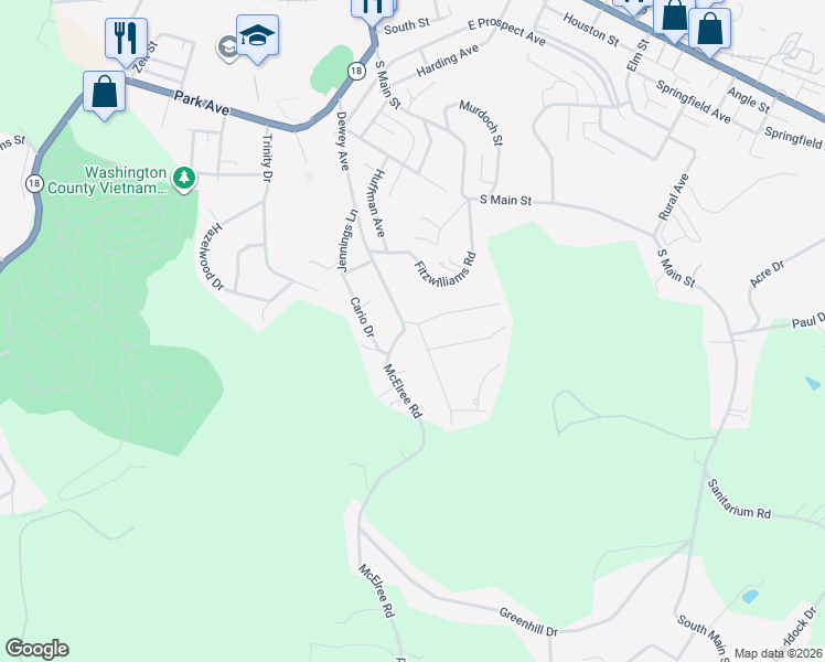 map of restaurants, bars, coffee shops, grocery stores, and more near 45 Spring Valley Drive in Washington
