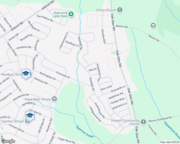 map of restaurants, bars, coffee shops, grocery stores, and more near 5 Rita Drive in Howell Township