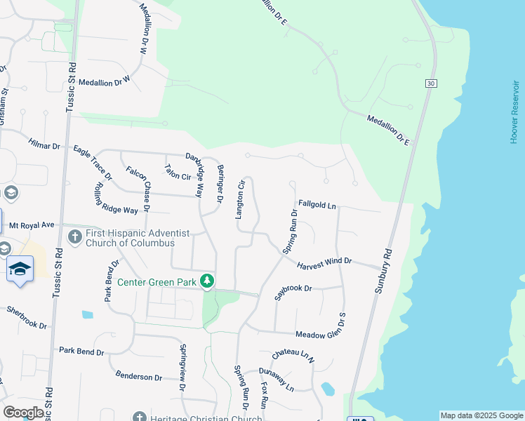map of restaurants, bars, coffee shops, grocery stores, and more near 6036 Langton Circle in Westerville