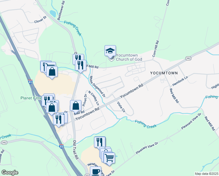 map of restaurants, bars, coffee shops, grocery stores, and more near 51 Rose of Sharon Drive in Valley Green