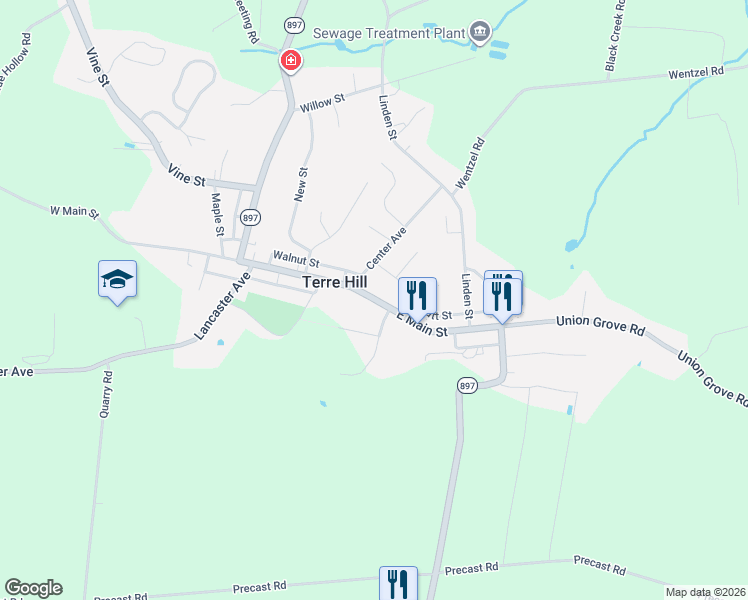 map of restaurants, bars, coffee shops, grocery stores, and more near 117 East Main Street in Terre Hill