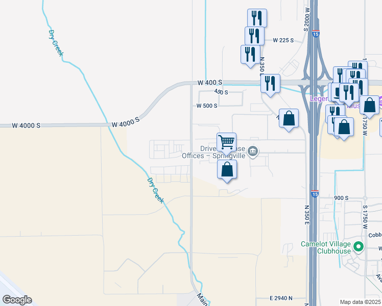 map of restaurants, bars, coffee shops, grocery stores, and more near 2637 West 700 South in Springville
