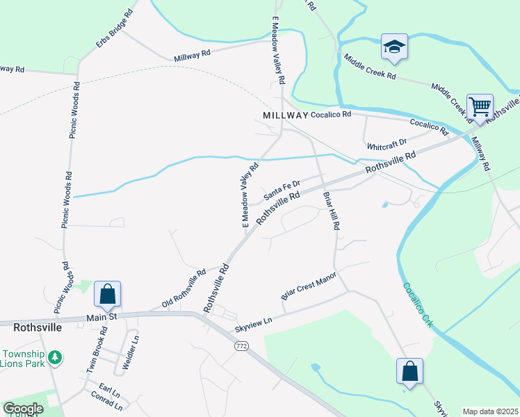 map of restaurants, bars, coffee shops, grocery stores, and more near 27 Santa Fe Drive in Lititz