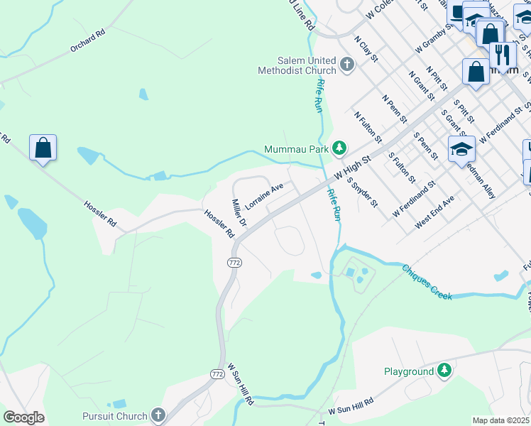 map of restaurants, bars, coffee shops, grocery stores, and more near 700 West High Street in Manheim