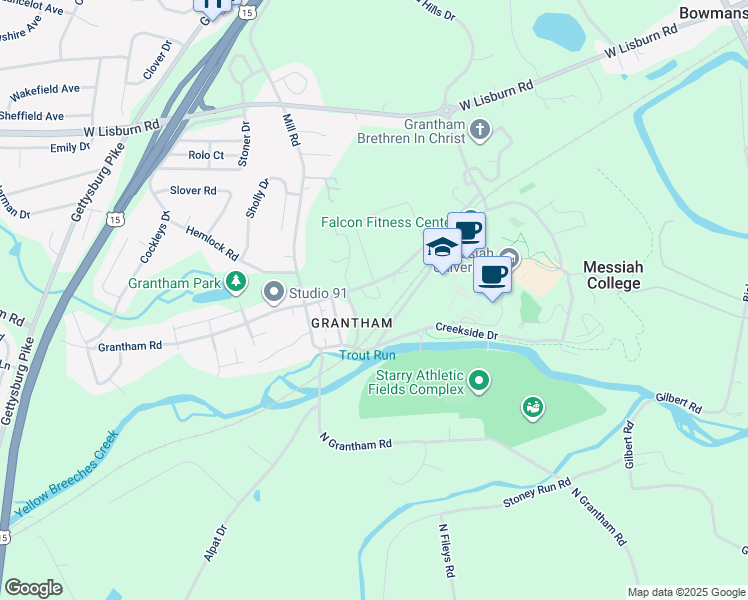 map of restaurants, bars, coffee shops, grocery stores, and more near 603 Grantham Road in Mechanicsburg