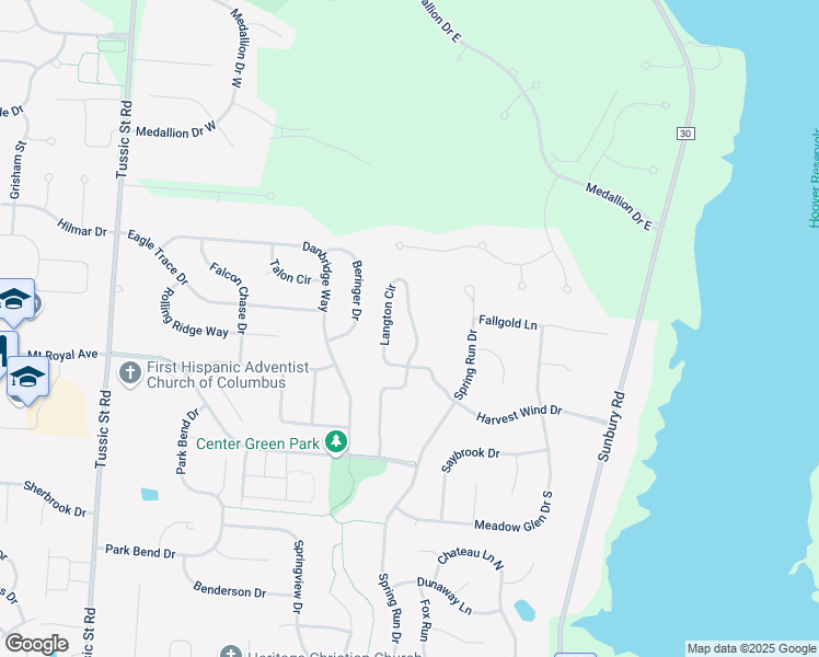 map of restaurants, bars, coffee shops, grocery stores, and more near 6036 Langton Circle in Westerville