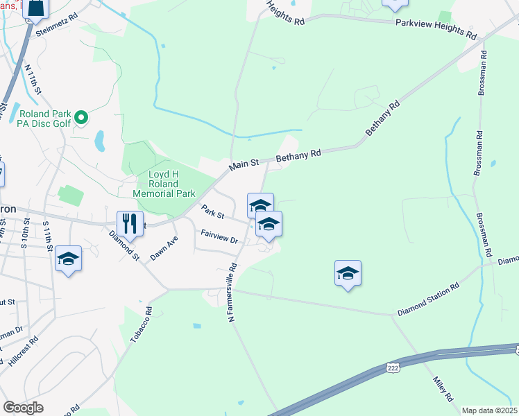 map of restaurants, bars, coffee shops, grocery stores, and more near 630 North Farmersville Road in Ephrata
