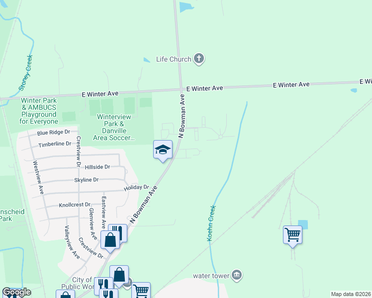 map of restaurants, bars, coffee shops, grocery stores, and more near 909 Georgian Drive in Danville