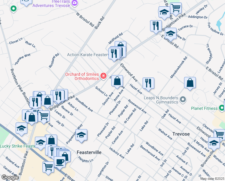 map of restaurants, bars, coffee shops, grocery stores, and more near 1644 Desire Avenue in Feasterville