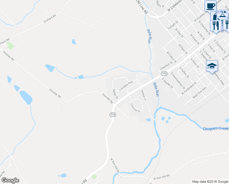 map of restaurants, bars, coffee shops, grocery stores, and more near 699 Lorraine Avenue in Manheim