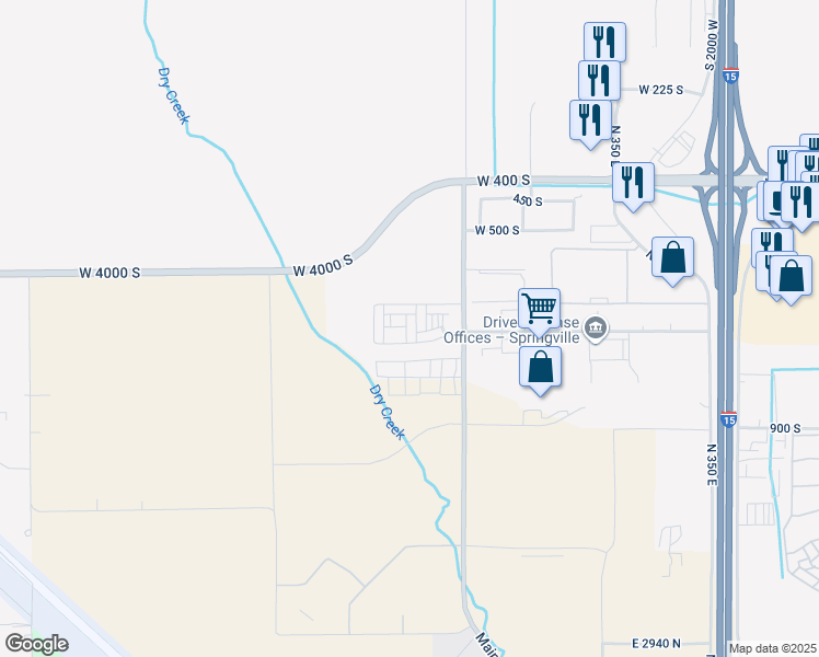 map of restaurants, bars, coffee shops, grocery stores, and more near 2637 West 700 South in Springville