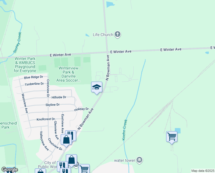 map of restaurants, bars, coffee shops, grocery stores, and more near in Danville