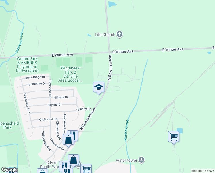 map of restaurants, bars, coffee shops, grocery stores, and more near in Danville