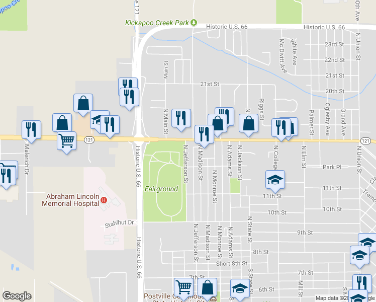 map of restaurants, bars, coffee shops, grocery stores, and more near 908 North Jefferson Street in Lincoln