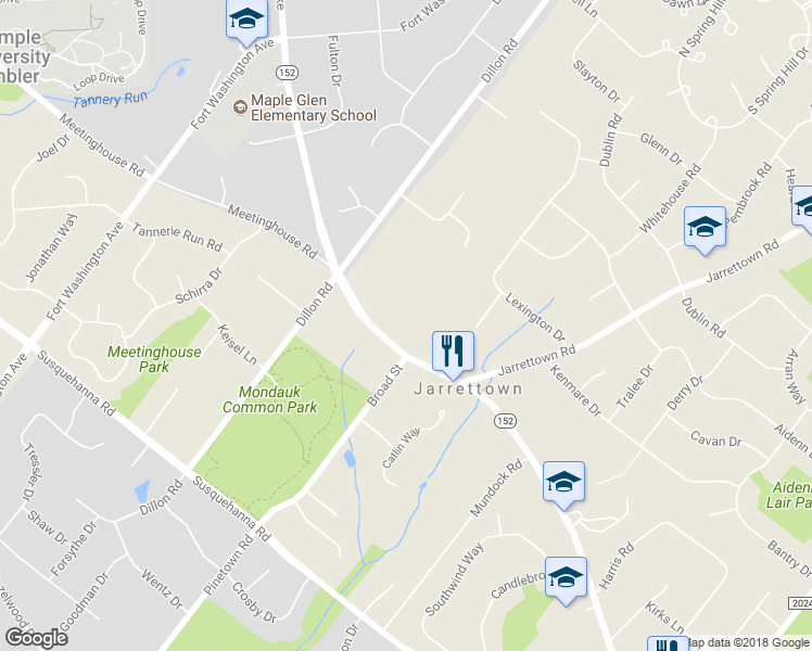 map of restaurants, bars, coffee shops, grocery stores, and more near 1328 Limekiln Pike in Dresher