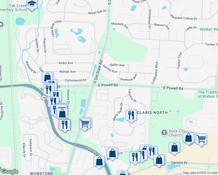 map of restaurants, bars, coffee shops, grocery stores, and more near 9258 Rami Avenue in Columbus