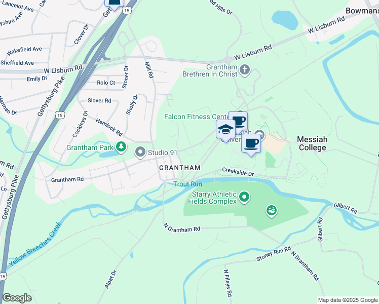 map of restaurants, bars, coffee shops, grocery stores, and more near 603 Grantham Road in Mechanicsburg
