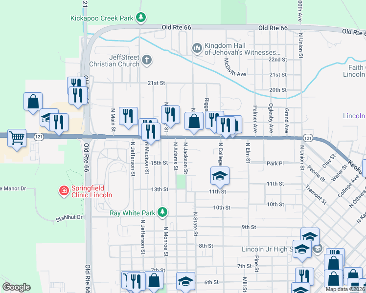 map of restaurants, bars, coffee shops, grocery stores, and more near 800-814 North Adams Street in Lincoln