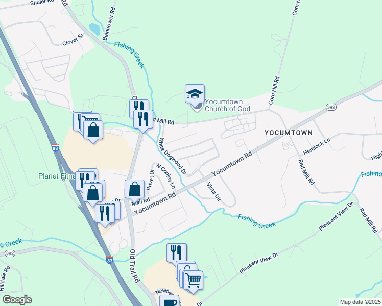 map of restaurants, bars, coffee shops, grocery stores, and more near 44 Rose of Sharon Drive in Goldsboro